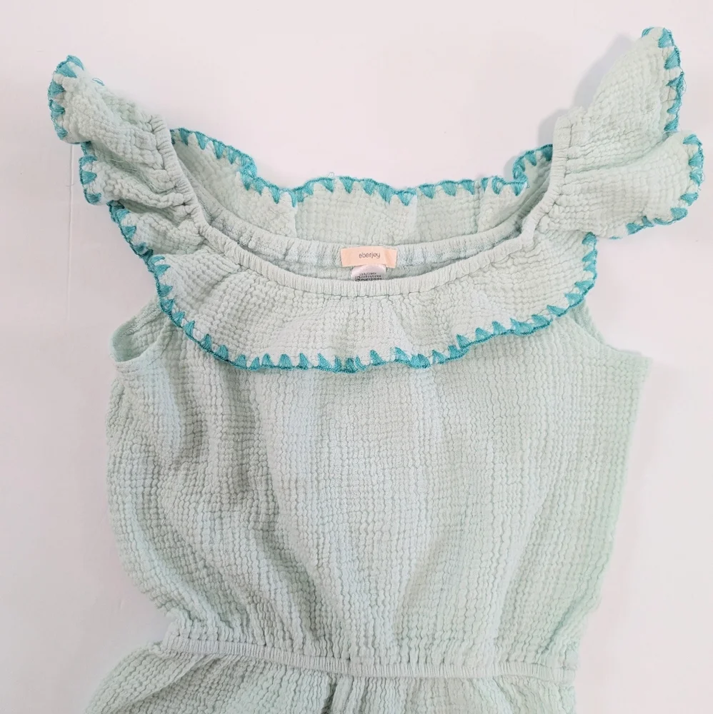 Eberjey Girls Nomad Off Shoulder Romper Ruffle Trim Shorts Gauzy Teal Blue 8
